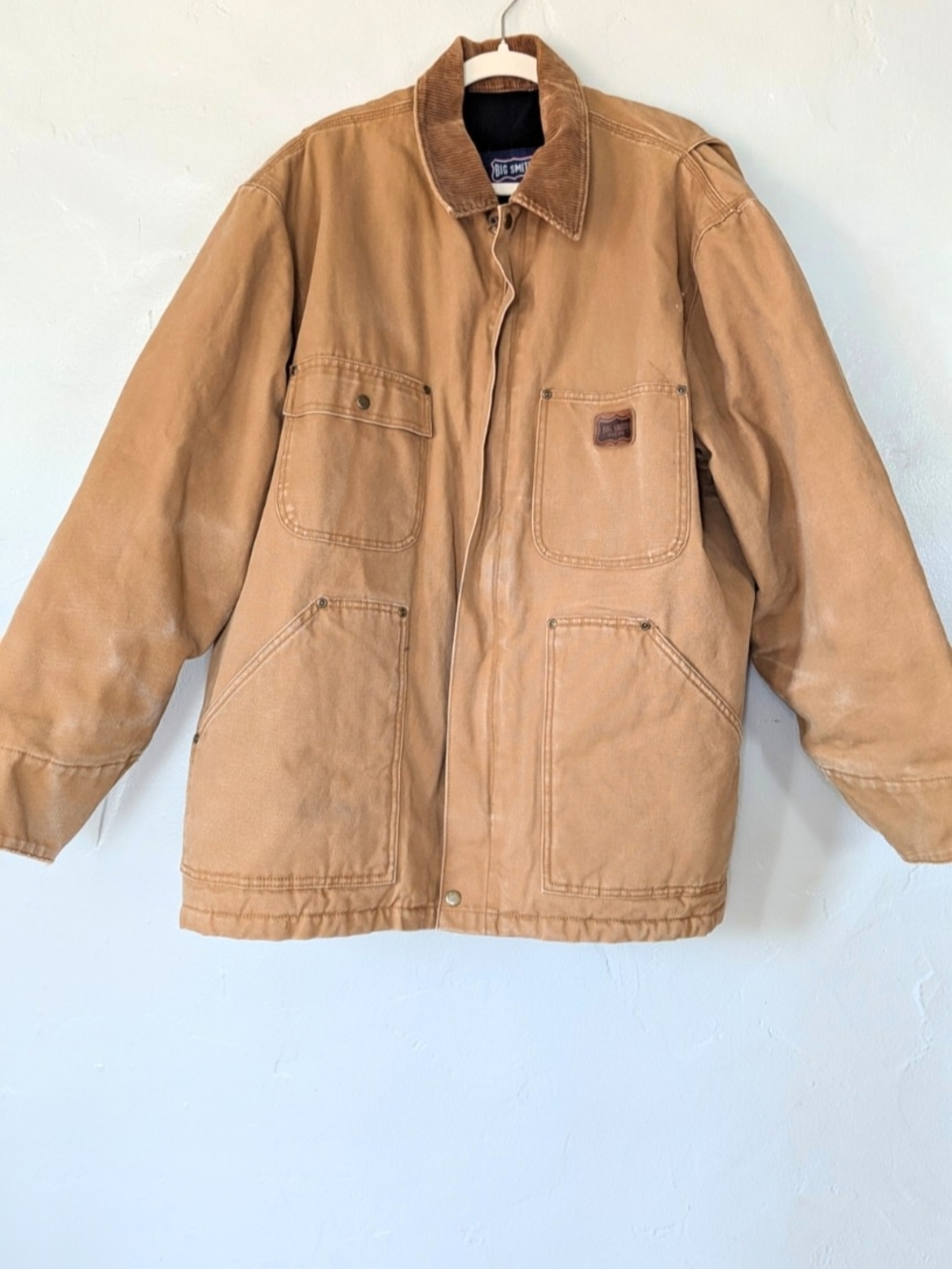 Vintage Big Smith Brown Duck Canvas Chore Coat Jacket Lined Corduroy Collar